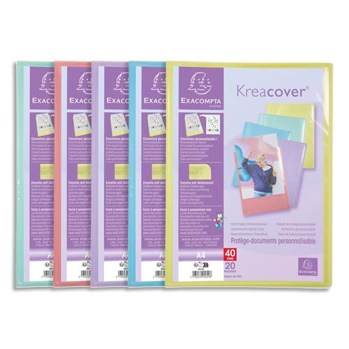Protge-documents personnalisable Exacompta - PP Kreacover 40 vues - Coloris assortis pastel