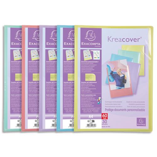 Protge-documents personnalisable Exacompta - PP Kreacover 60 vues - Coloris assortis pastel