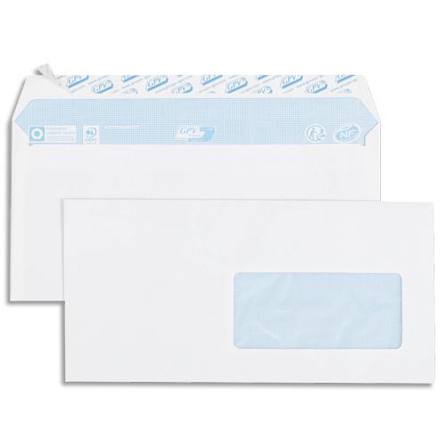 Bote de 500 enveloppes vlin GPV - Blanc - 80g - DL 110x220mm - auto-adhsives avec fentre 45x100mm