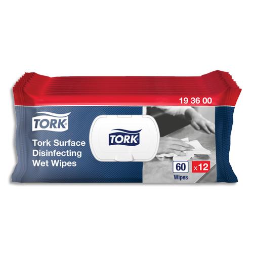 Paquet de 60 lingettes dsinfectantes Tork pour nettoyage des surfaces  - 193600 - Elimine 99,99% des bactries