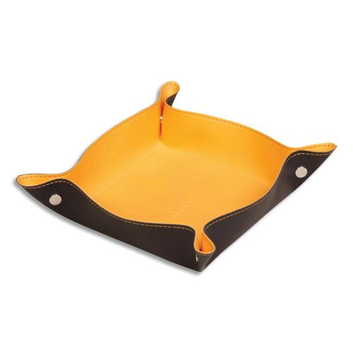 Vide-poche r�versible Rhodia Rhodiarama - simili cuir italien - 4 aimants - Dim (lxhxp) : 12x4,5x12 cm - O/Black