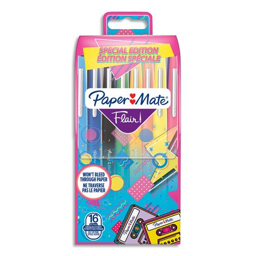 Paquet de 16 feutres d'criture Papermate Flair Original - pointe moyenne 0,7mm - Retro 90's assortis
