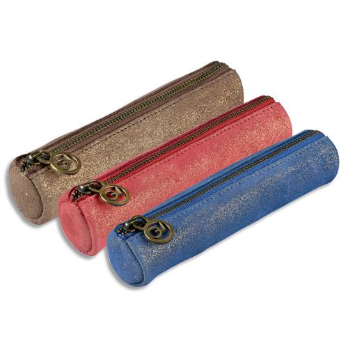 Mini trousse ronde Quo Vadis Julo - en cuir de vachette paillet - 17x3,5cm - Coloris assortis