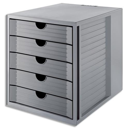 Module classement Han Systembox Karma - 5 tiroirs - PS recycl - Ange Bleu - Dim (lxhxp) : 27,5x32x33 cm - Gris