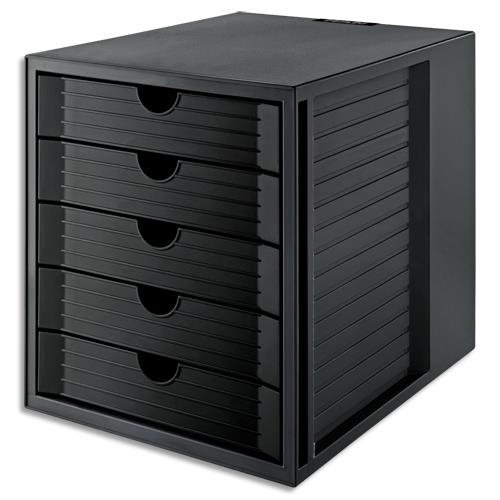 Module classement Han Systembox Karma - 5 tiroirs - PS recycl - Ange Bleu - Dim (lxhxp) : 27,5x32x33 cm - Noir