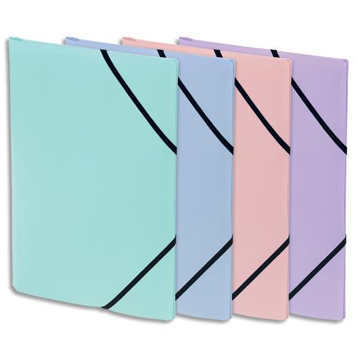 Chemise 3 rabats et lastique en polypropylne opaque 4/10e - Format A4 - Coloris assortis pastel
