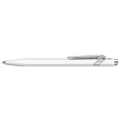 Stylo bille Caran d'Ache 849 CLASSIC - rtractable - en aluminium - Corps hexagonal blanc, encre bleue