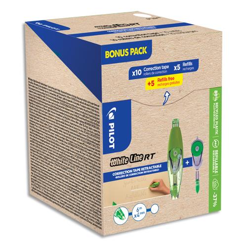 ECOPACK de 10 correcteurs Pilot WHITELINE + 10 recharges dont 5 offertes - Rtractable/cologique - Begreen