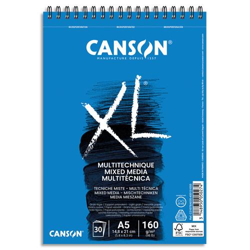 Bloc 30 feuilles de dessin Canson XL Mixed Media - A5 - 160 grammes - spirale sur le petit c�t�