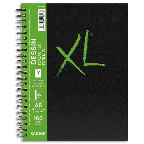 Carnet de 60 feuilles Canson XL Book Dessin - Fomat A5 - 160 grammes, grain lger - Spirale grand ct