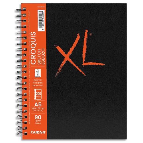 Carnet de 100 feuilles Canson XL Book Croquis- Format A5 - 90 grammes, grain lger - Spirale grand ct