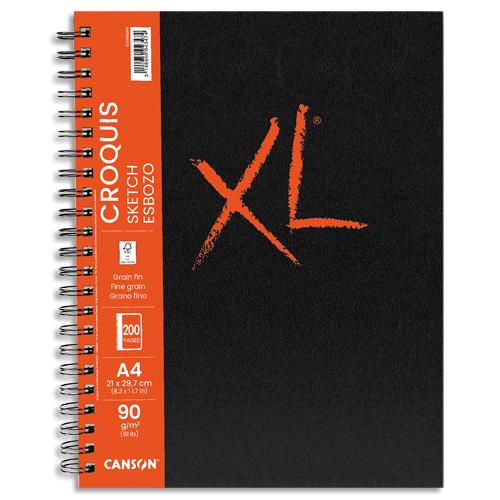 Carnet de 100 feuilles Canson XL Book Croquis- Format A4 - 90 grammes, grain lger - Spirale grand ct