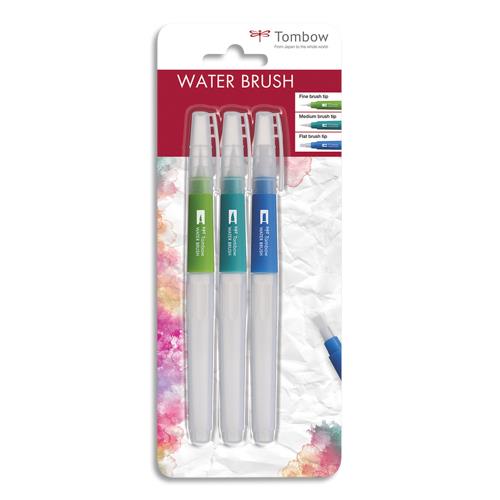 Blister de 3 pinceaux  rservoir d'eau (vide) Tombow - 3 tailles de pointes , fine, moyenne et plate