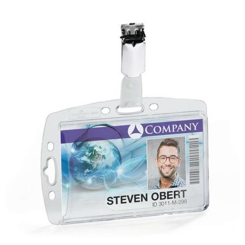 Porte-badge Durable ferm 1 carte avec fixation clip mtallique