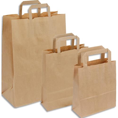 Lot 50 sac en papier kraft brun 90 g/m - Poignes plates - Dimension 32x42cm - Soufflets latraux 15