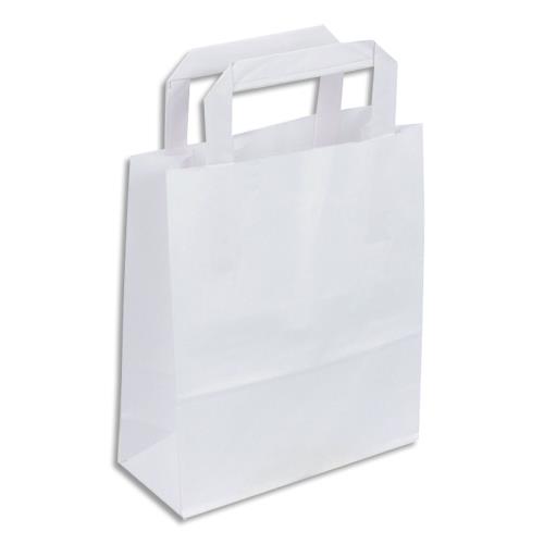 Lot 50 sac en papier kraft blanc 80 g/m - Poignes plates - Dimension 32x40cm - Soufflets latraux 15