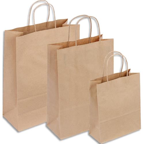 Lot 50 sac en papier kraft brun 90 g/m - Poignes torsades - Dimension 22x31cm - Soufflets latraux 10 cm