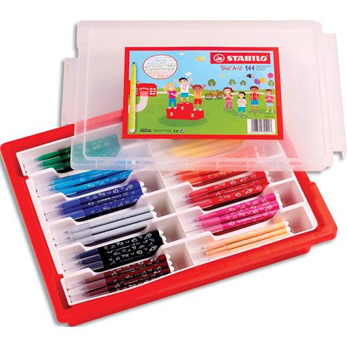 Schoolpack de 144 feutres de coloriage Stabilo Trio A-Z -12 coloris assortis - bote en carton