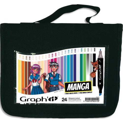 Trousse de 24 marqueurs  alcool Oz International Graphit Manga - Idal pour les dessinateurs de mangas