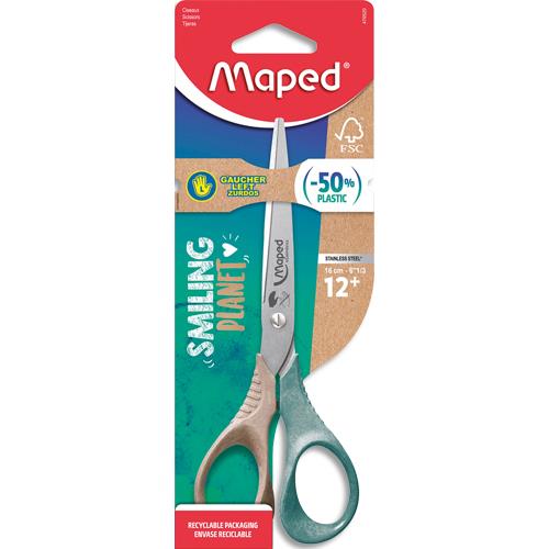 Ciseaux Maped Shape 16 cm Smiling Planet pour gaucher en blister mix compos  50% de fibres de bois FSC