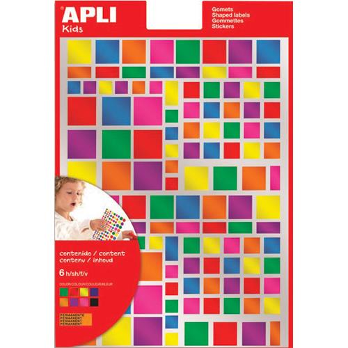 Pochette de 6 feuilles de gommettes Apli Kids 756 gommettes carres - 20mm - permanent multicolores