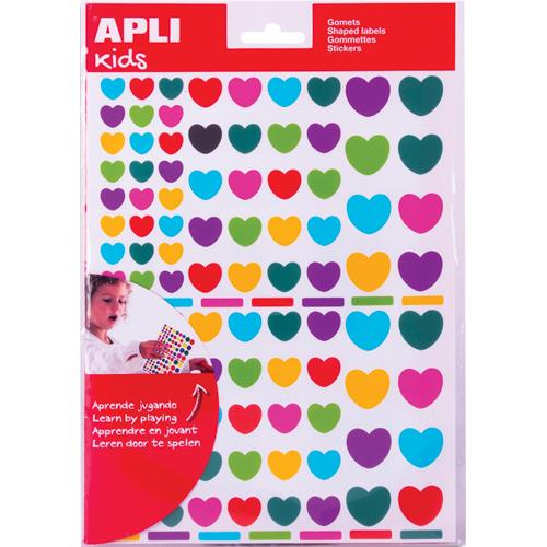 Pochette de 6 feuilles Apli Kids - 624 gommettes - forme coeur - couleurs peps