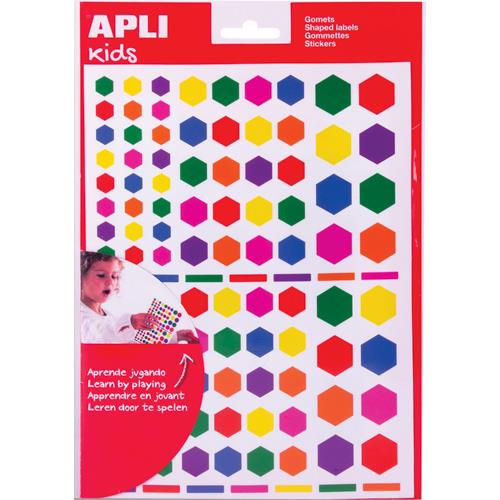 Pochette de 6 feuilles Apli Kids 624 gommettes - forme hexagonales - couleurs assorties