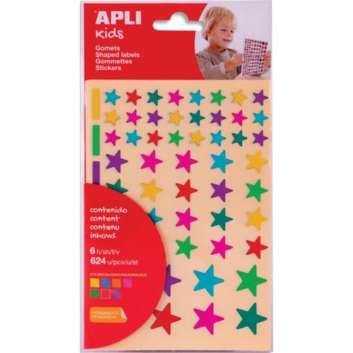 Pochette de 6 feuilles (624 u) de gommettes enlevables Apli Kids toiles couleurs peps