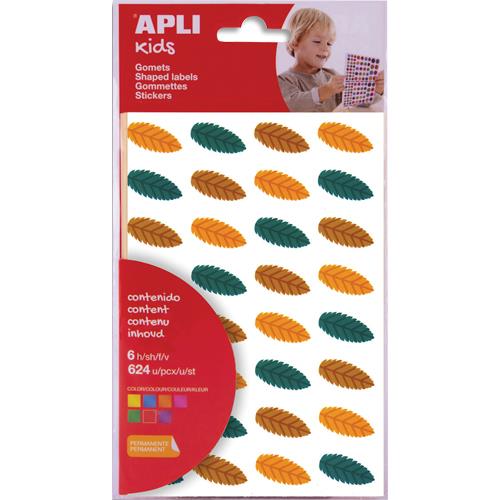 Pochette de 6 feuilles (384 u) de gommettes enlevables Apli Kids feuilles d'arbres
