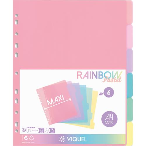 Jeu de 6 intercalaires Viquel polypropylne Rainbow A4 maxi. Coloris multicolores