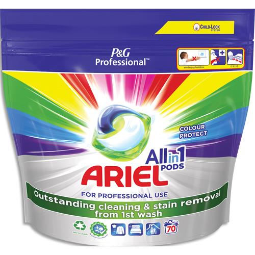 Sachet 70 doses de lessive liquide Ariel concentre 3 en 1 Pods Couleur formule professionnelle