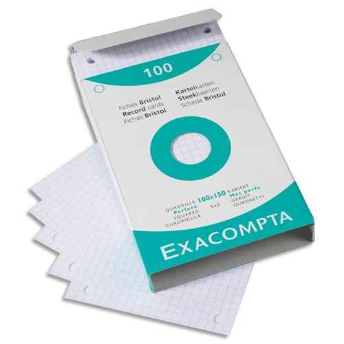 tui de 100 fiches bristol Exacompta perfores 100x150mm quadrilles 5x5 blanc