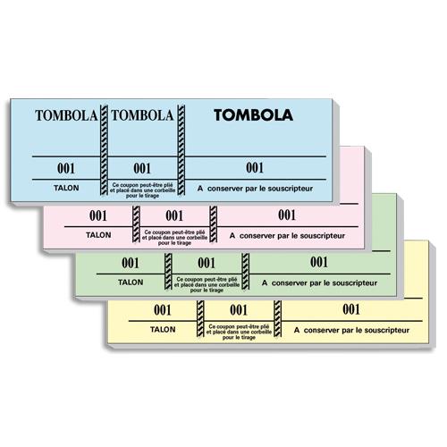 Bloc tombola 100 feuillets numrots 4,8x15cm Exacompta. 3 volets dtachables. Coloris assortis