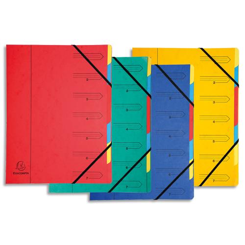 Trieur Exacompta en carte agraf avec lastiques 7 compartiments. Coloris assortis
