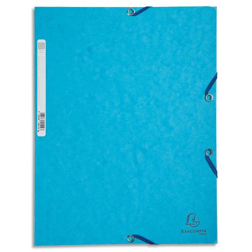 Chemise 3 rabats et lastique Exacompta, en carte lustre 5/10e, 400gr. Format 24x32cm. Coloris Turquoise