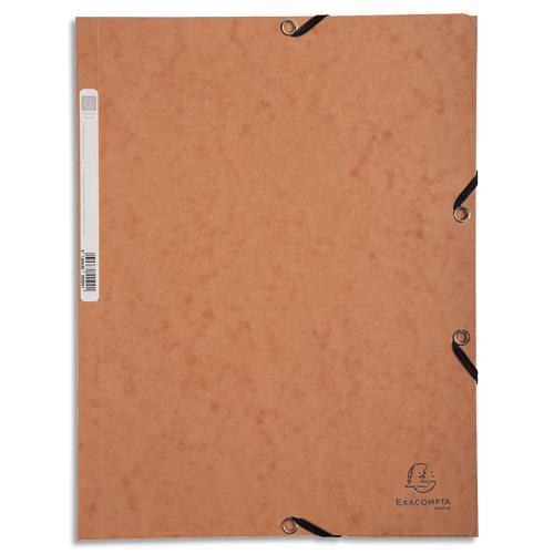 Chemise 3 rabats et lastique Exacompta, en carte lustre 5/10e, 400gr. Format 24x32cm. Coloris Tabac