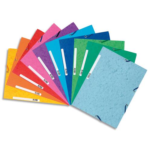 Chemise 3 rabats et lastique Exacompta, en carte lustre 5/10e, 400gr. Format 24x32cm.Coloris assortis