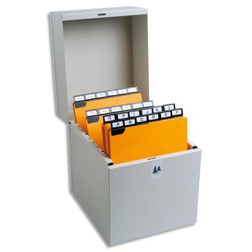 Bote  fiche Exacompta Metalib pour 500 fiches verticales (portrait) 210x148mm  200x125mm.Coloris Gris