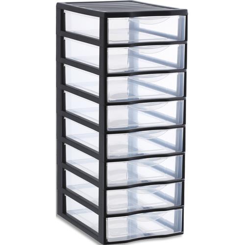 Tour plastique Orgamix Sundis 8 tiroirs. 36,5xh65x26cm Systme d'arrt  l'ouverture