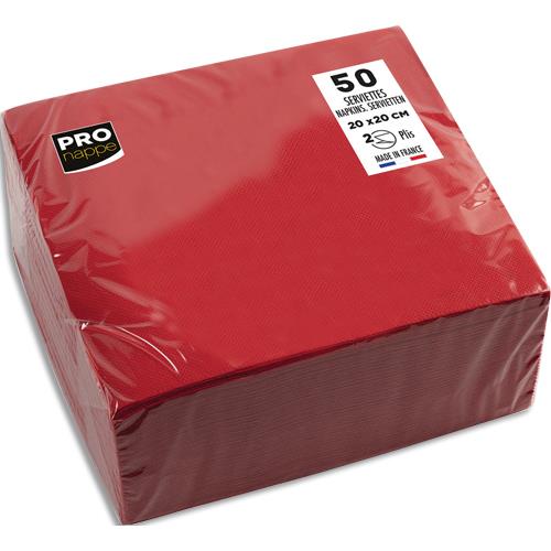 Paquet de 50 serviettes cocktail Pronto micro-gaufres ouate 2 plis - 20x20 cm - Rouge