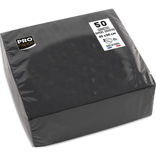 Paquet de 50 serviettes cocktail Pronto micro-gaufres ouate 2 plis - 20x20 cm - Noir
