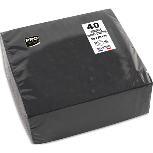 Paquet de 40 serviettes micro-gaufres ouate 2 plis Pronto - 38x38 cm - Noir
