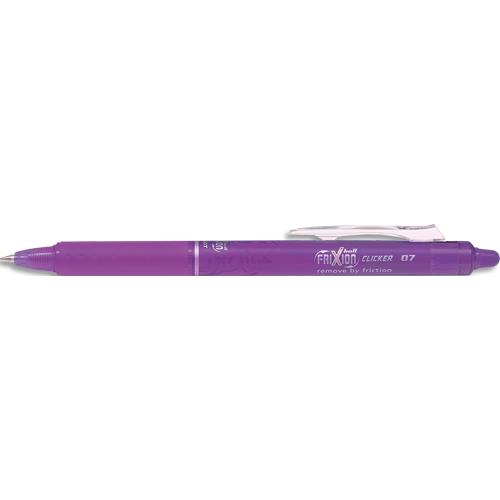 Stylo rtractable et rechargeable Pilot Frixion Clicker 0.7mm, encre effaable + gomme intgre, mauve