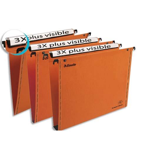 Dossiers suspendus Esselte VMG pour tiroir - kraft orange 240g - fond 30 - bouton pression - Paquet de 25