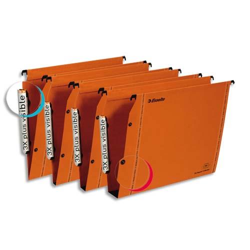 Dossiers suspendus Esselte LMG - pour armoire - kraft orange 240g - fond 30 - bouton pression - Paquet de 25