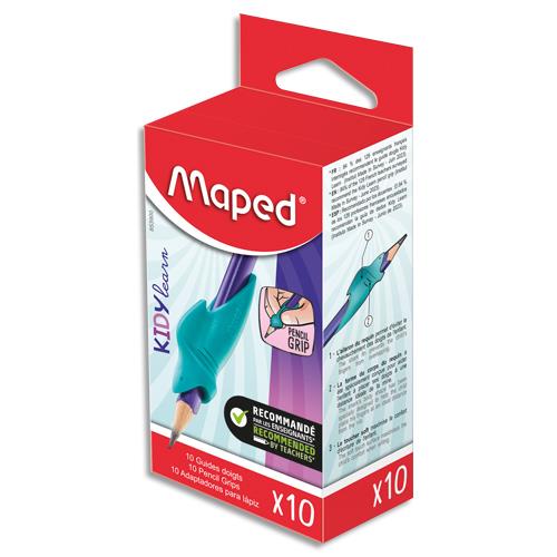 Lot de 10 guides doigts Maped. Convient aux gauchers et droitiers. Adaptable sur la plupart des crayons