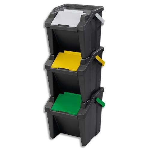 Kit de tri tower CEP 30L Lot de 3 poubelles de tri slectif pour dchets (papier, plastique, biodchets).