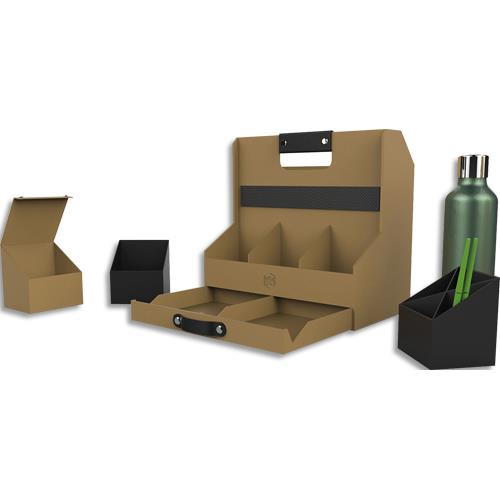 Organisateur de bureau mobile Oxford Savana en carton recycl, dimensions (lxhxp): 28x28x17,5 cm, coloris kraft/noir