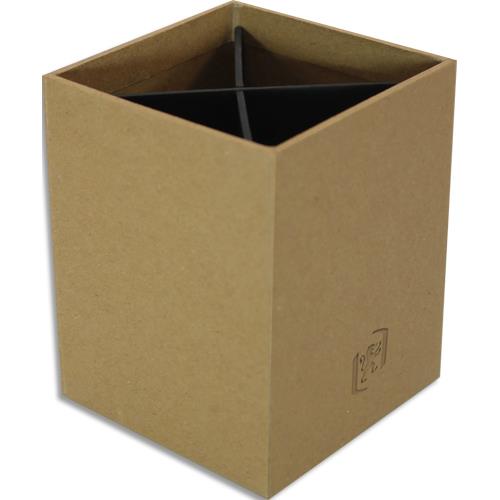 Pot  crayons Oxford Savana en carton recycl, 4 compartiments, dimensions (lxhxp): 8,5x11x8,5 cm, coloris kraft/noir