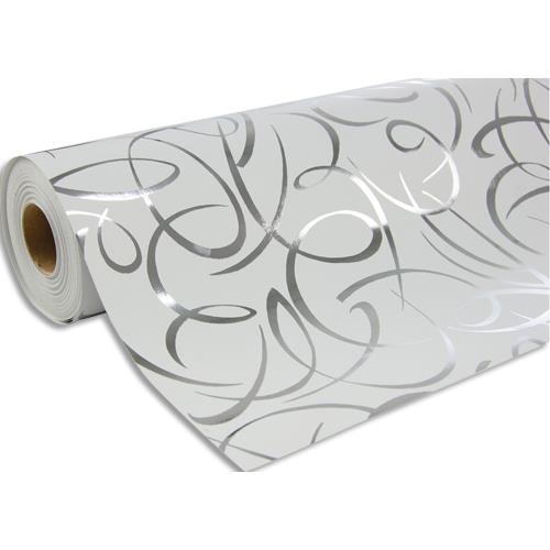 Rouleau papier cadeau Clairefontaine Arabesque Premium 80g. Dimensions 50x0,70m. Coloris Blanc / Argent